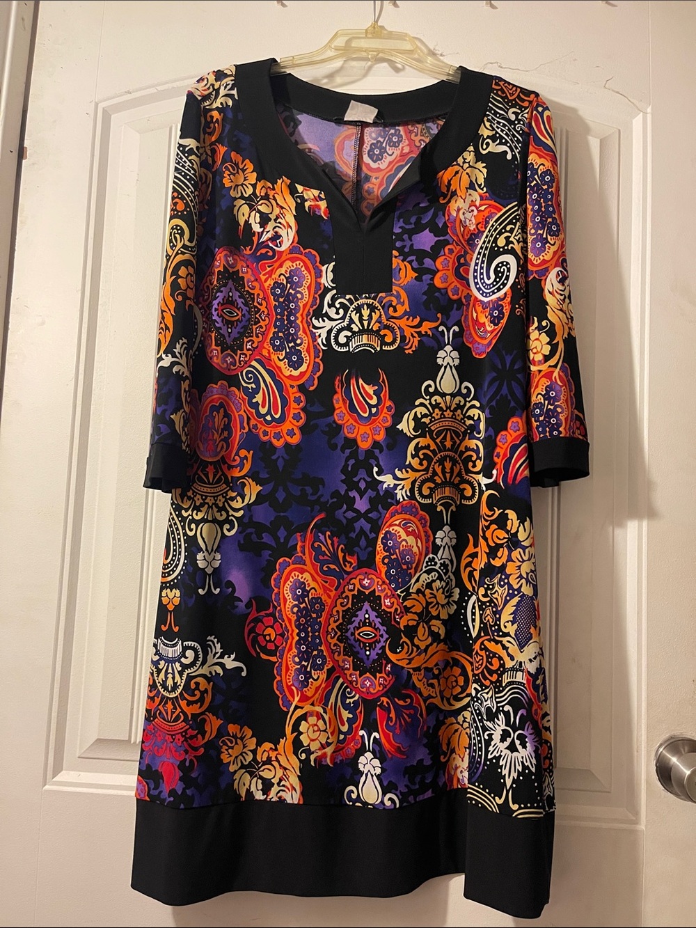 Vintage Tiana B. Multi-Color Paisley Shift Tunic with Orange & Purple Accents